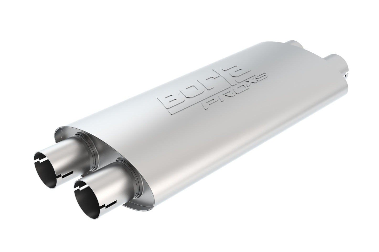 Borla 2.25" Dual Inlet/ 2.25" Dual Outlet, 4" x 9.5" Oval, 19" Long Body, 24" Overall Length. Internal X-Pipe. Universal Part. Reversible | 400492