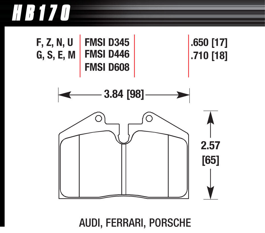 Hawk Brake BRAKE PAD MASERATI PORSCHE FERRARI FR & RR | HAWHB170G650