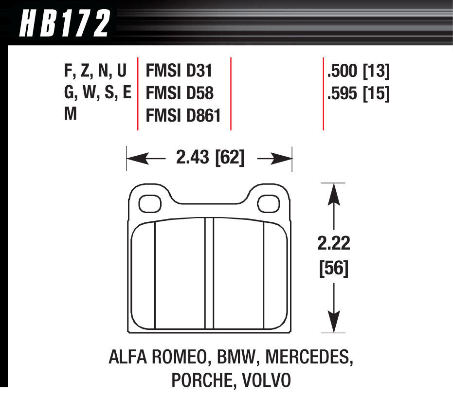 Hawk Brake BRAKE PAD 64-00 EUROPEAN FRONT AND REAR | HAWHB172E595