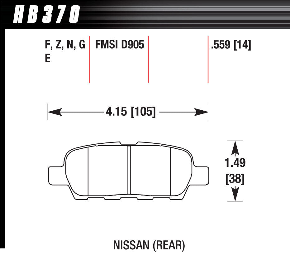 Hawk Brake Brake Pad HP Plus Nissan Rear | HAWHB370N559