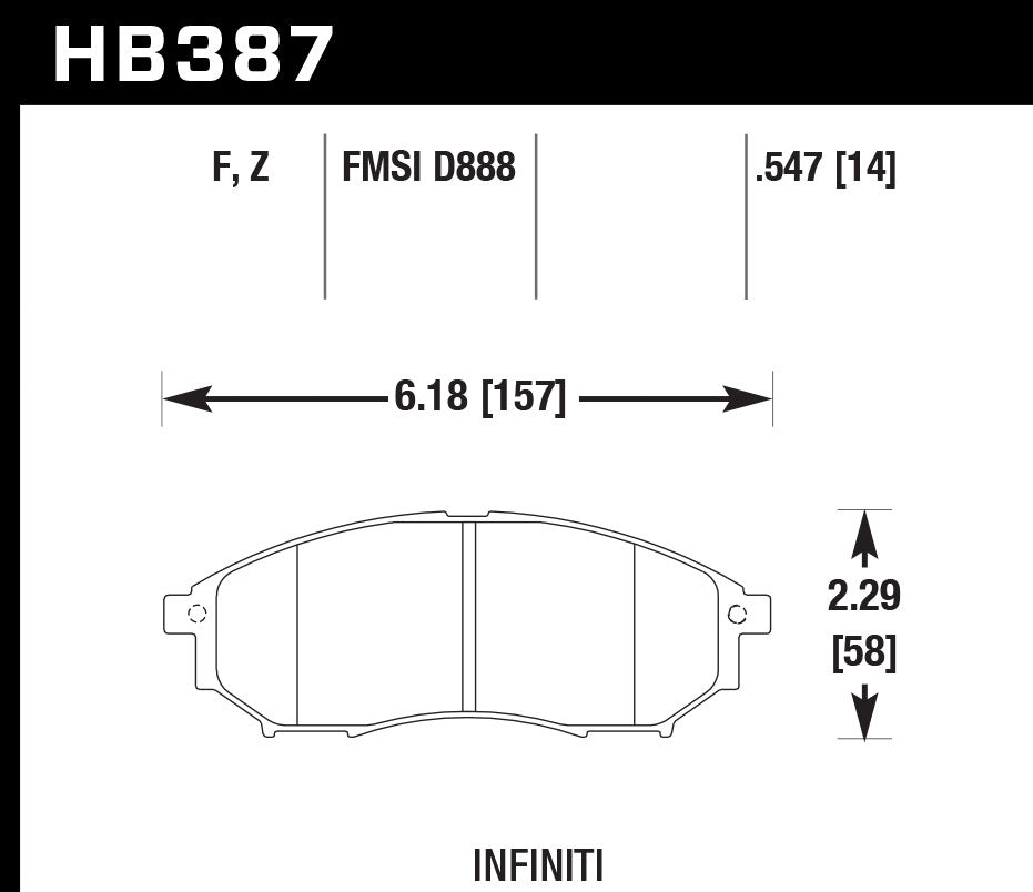 Hawk Brake 05-16 Infiniti, Nissan Street Brake Pads Front Infiniti HPS | HAWHB387F.547