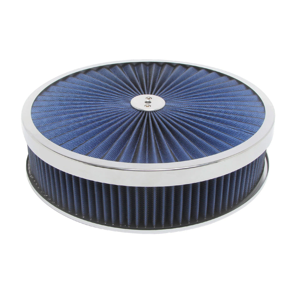 Racing Power Chrome 14in X 3in Super Flow Ai r Cleaner Chrome/Blue | R2226