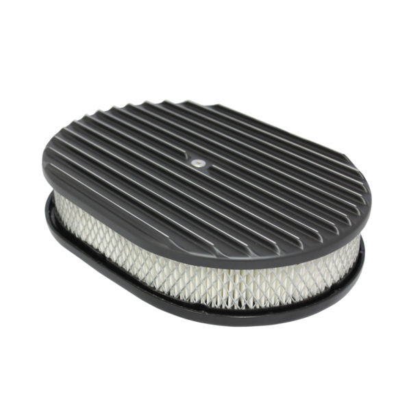 Specialty Products Black Powder Coat Air Cleaner Kit 12in X 2in Oval Full Finned Top | 6498BK
