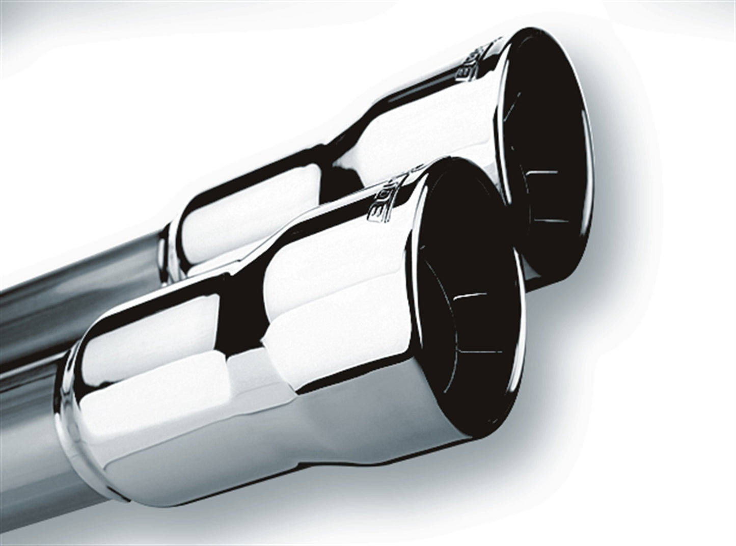 Borla 304 Stainless Steel 2" Inlet - 3" Dual Round Rolled-Edge Angle-Cut Outlet - 12.63" Long Tip T-304 Stainless Steel Embossed With Borla(r) Logo. Weld | 20143
