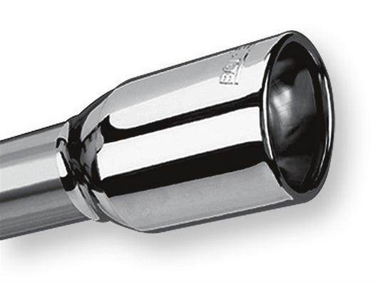 Borla 304 Stainless Steel 2.25" Inlet - 3.5" x 2.5" Single Oval Rolled-Edge Angle-Cut Outlet - 5.63" Long Tip T-304 Stainless Steel Embossed With Borla(r) Logo. Clamp On Mounting | 20153