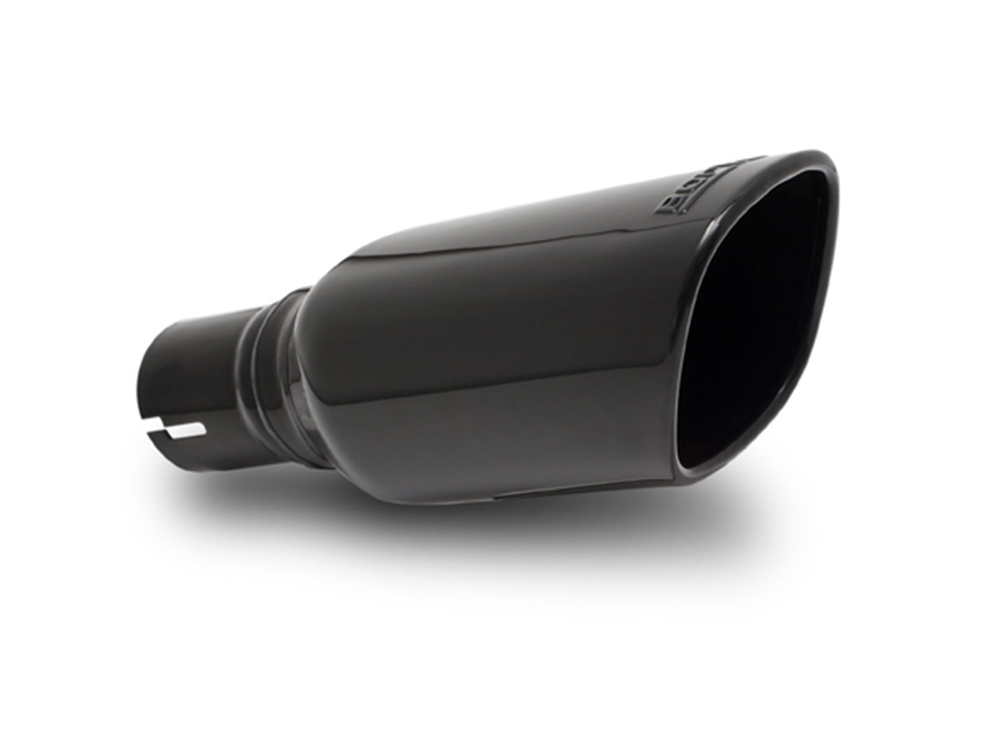 Borla 304 Stainless Steel 2" Inlet - 3.5" x 3.28" Single Square Rolled-edge Angle-cut Outlet - 10.5" Long Tip T-304 Stainless Steel With Black Chrome Finish Embossed With Borla(r) Logo. Clamp On Mounting | 20160