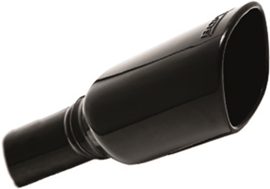 Borla 304 Stainless Steel 2.25" Inlet - 3.5" x 3.28" Single Square Rolled-edge Angle-cut Outlet - 10.5" Long Tip T-304 Stainless Steel With Black Chrome Finish Embossed With Borla(r) Logo. Clamp On | 20161