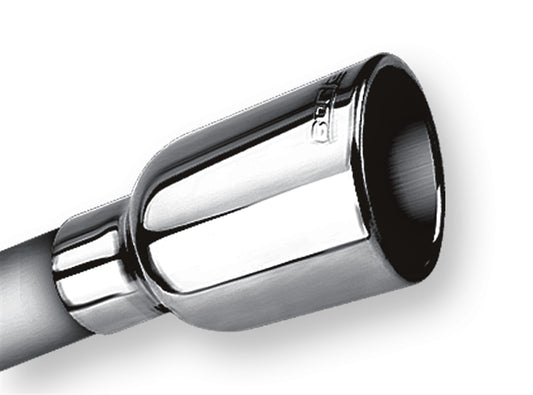 Borla 304 Stainless Steel 2.25" Inlet - 3.19" Single Round Rolled-Edge Angle-Cut Outlet - 5" Long Tip T-304 Stainless Steel Embossed With Borla(r) Logo. Weld | 20236