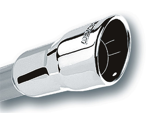 Borla 304 Stainless Steel 2.25" Inlet - 3.5" Single Round Rolled-Edge Angle-Cut Intercooled Outlet - 6.5" Long Tip T-304 Stainless Steel Embossed With Borla(r) Logo. Weld | 20237
