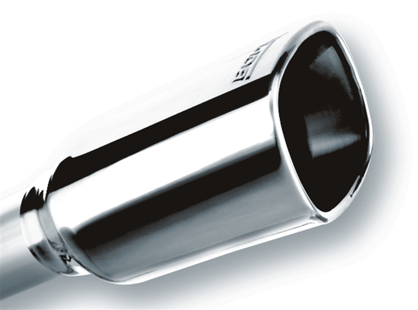 Borla 304 Stainless Steel 2.25" Inlet - 3.28" x 3.5" Single Square Rolled-Edge Angle-Cut Outlet - 7.88" Long Tip T-304 Stainless Steel Embossed With Borla(r) Logo. Weld | 20241