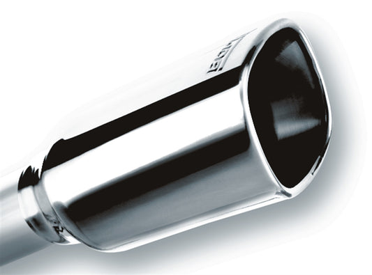 Borla 304 Stainless Steel 2.25" Inlet - 3.28" x 3.5" Single Square Rolled-Edge Angle-Cut Outlet - 7.88" Long Tip T-304 Stainless Steel Embossed With Borla(r) Logo. Weld | 20241
