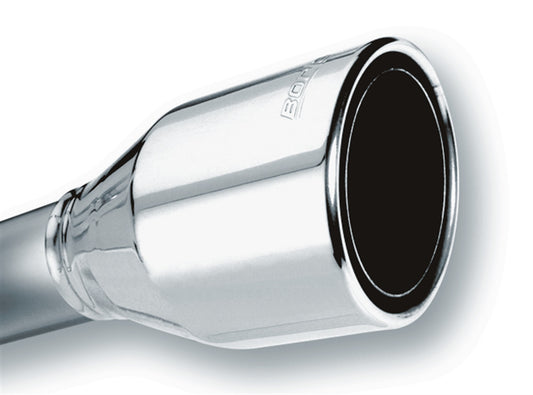 Borla 304 Stainless Steel 2.5" Inlet - 4.5" Single Round Rolled-Edge Angle-Cut Phantom Outlet - 7.75" Long Tip T-304 Stainless Steel Embossed With Borla(r) Logo. Weld | 20247