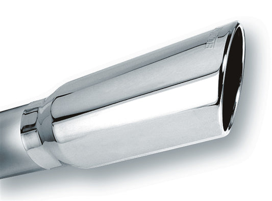 Borla 304 Stainless Steel 4" Inlet - 5" Single Round Rolled-Edge Angle-Cut Outlet - 14" Long Tip T-304 Stainless Steel Embossed With Borla(r) Logo. Clamp On | 20249