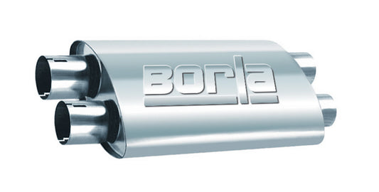 Borla 2.5" Dual Inlet/ 2.5" Dual Outlet, 4" x 9.5" Oval, 19" Long Body, 24" Overall Length. Internal X-Pipe. Universal | 400286