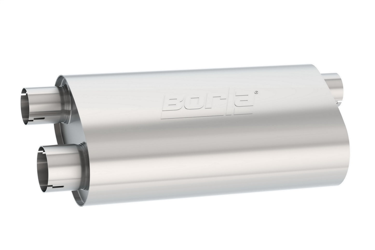 Borla 3" Offset Inlet/ Dual 2.5" Offset Outlets 6" x 10.25" Oval x 19" Long Body 24" Overall Length. Universal Part. Reversible | 400499