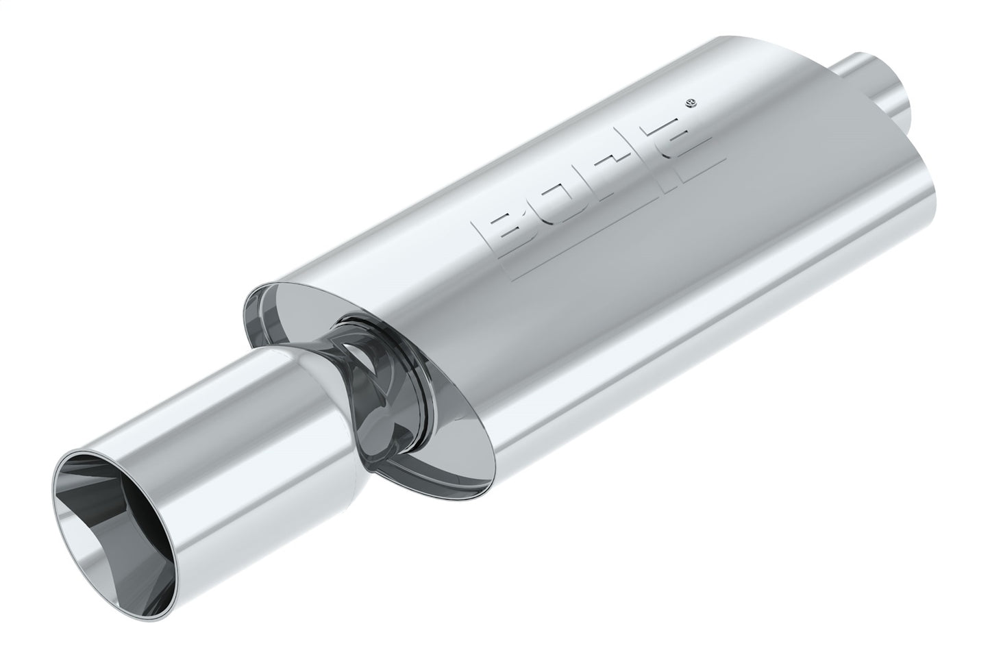 Borla 2.25" Center Inlet/ Single 4" Round Tip, 4.25" x 7.88" Oval x 14" Long Body 23.5" Overall | 40057