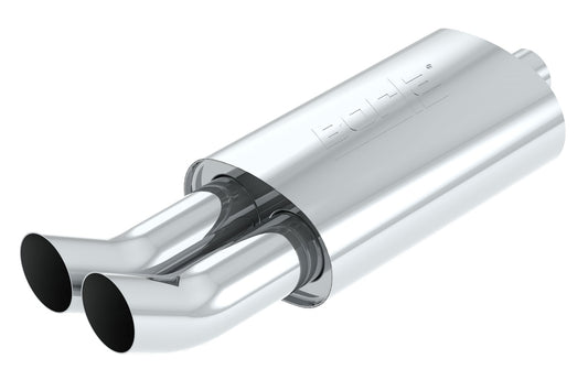 Borla 2.25" Center Inlet/ Dual 3" Round DTM Style Tips 5.5" x 8.5 Oval x 14" Long Body 26" Overall | 40059