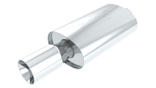Borla 2.25" Center Inlet/ Single 4" Round Tip 5.5" x 8" Oval x 14" Long Body 24.25" Overall | 40060