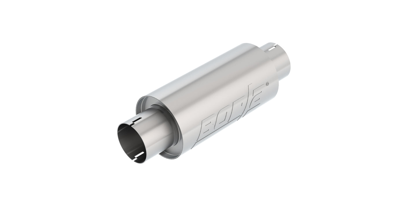 Borla 3" Center Inlet/ 3' Center Outlet 5" Round x 10" Long Body 15" Overall Length. Universal Part. Reversible | 401343