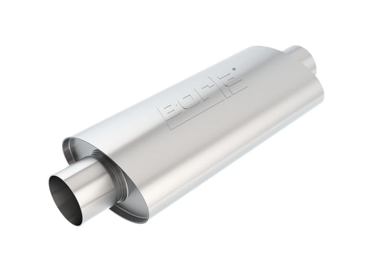 Borla 1 Multi-Core Racing Muffler For Full Bodied Cars - 3" Center Inlet/ 3" Center Outlet 4.25" x 7.88" Oval 16" Body 21" Overall Length. Universal | 40575
