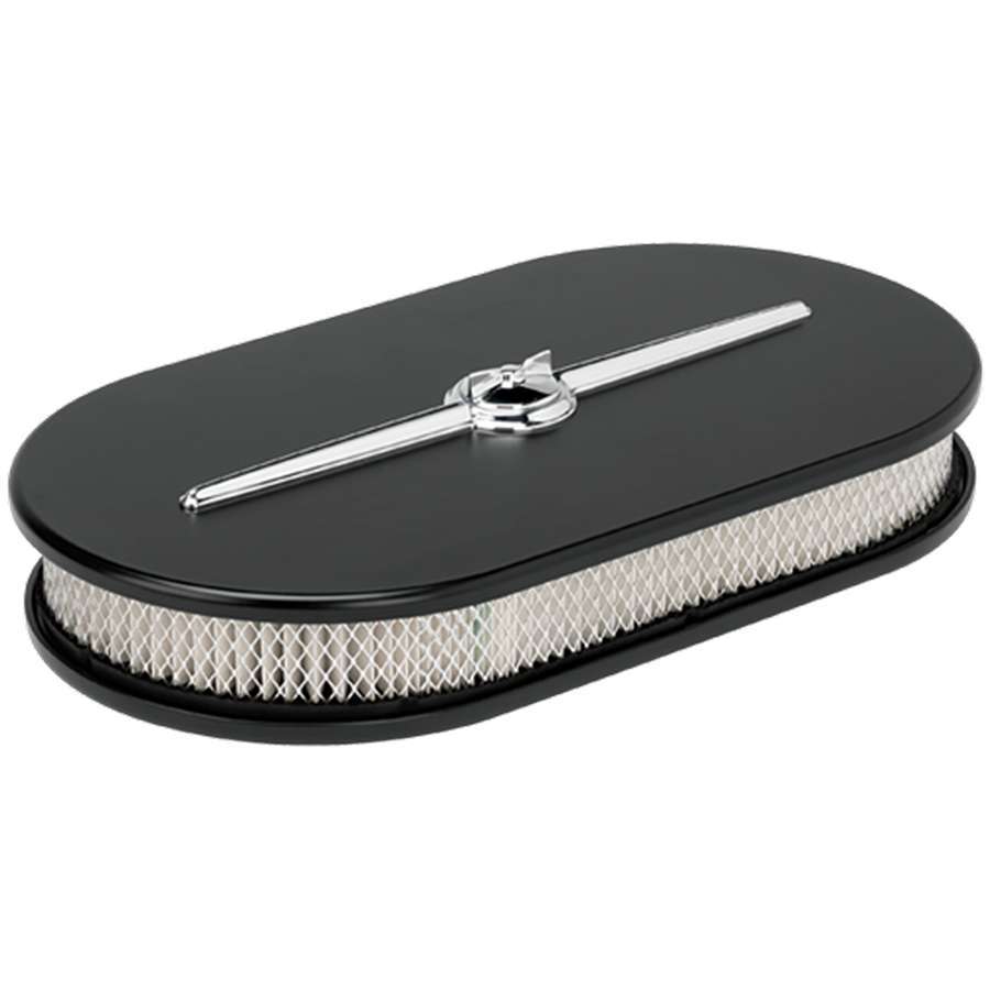 Billet Specialties Black Powder Coat / Polished Oval Air Cleaner Large Streamline Black | 15424