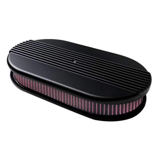 Billet Specialties Black Powder Coat Air Cleaner Dual Quad Ribbed Black | BLK15650