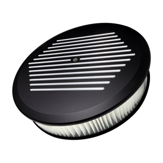 Billet Specialties Black Powder Coat Air Cleaner 14in Round Ball Milled Black | BLK15820