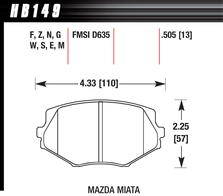 Hawk Brake Street Brake Pads Front Miata HP Plus | HAWHB149N505