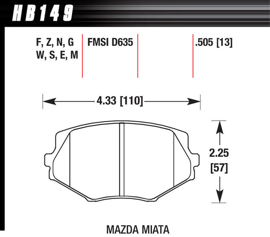 Hawk Brake Street Brake Pads Front Miata HP Plus | HAWHB149N505