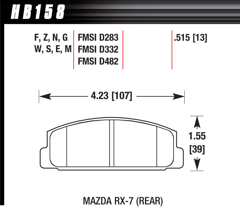 Hawk Brake Street Brake Pads Rear Mazda RX-7 HPS | HAWHB158F515