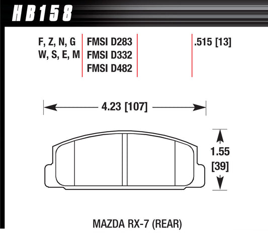 Hawk Brake Street Brake Pads Rear Mazda RX-7 HPS | HAWHB158F515