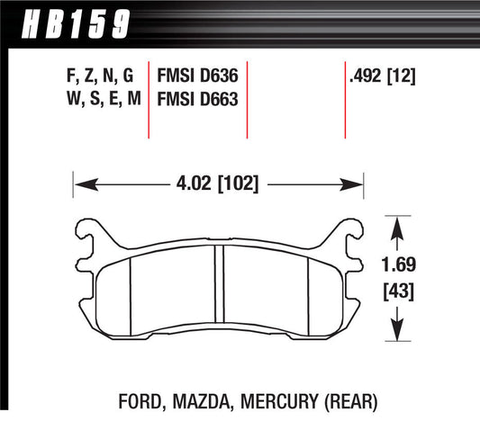 Hawk Brake Street Brake Pads Rear Miata DTC 60 | HAWHB159G492