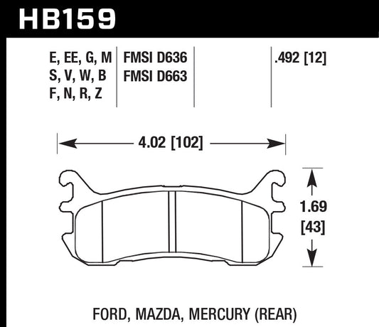 Hawk Brake Street Brake Pads Rear Miata DTC 30 | HAWHB159W.492
