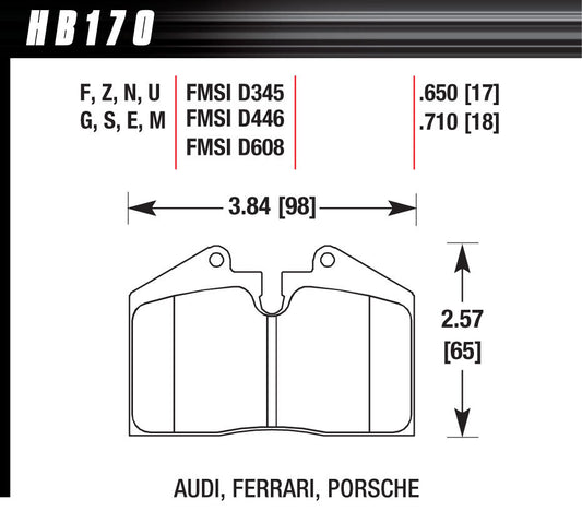 Hawk Brake BRAKE PAD MASERATI PORSCHE FERRARI FR & RR | HAWHB170G650