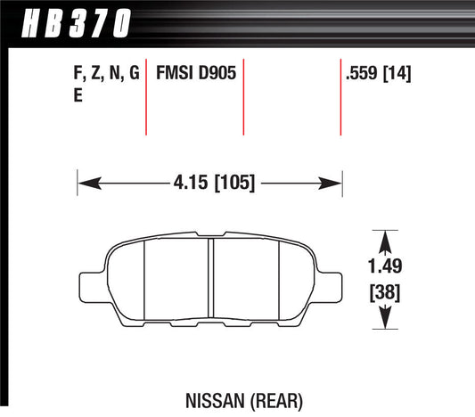 Hawk Brake 02-15 Nissan / Infiniti Performance Street Brake Pads (4) | HAWHB370F559