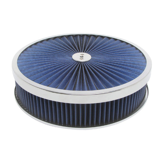 Racing Power Chrome 14in X 3in Super Flow Ai r Cleaner Chrome/Blue | R2226
