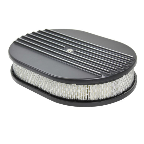 Specialty Products Black Powder Coat Air Cleaner Kit  12in X 2in Oval Half Finned Top | 6490BK