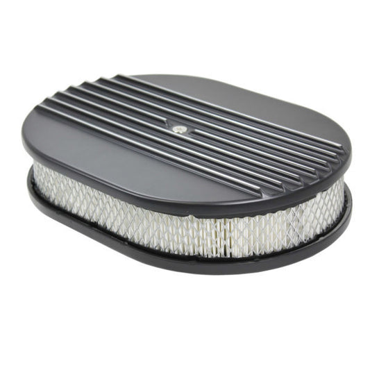 Specialty Products Black Powder Coat Air Cleaner Kit  12in X 2in Oval Half Finned Top | 6490BK