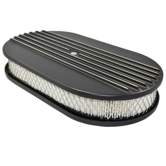 Specialty Products Black Powder Coat Air Cleaner Kit  15in X 2in Oval Half Finned Top | 6491BK