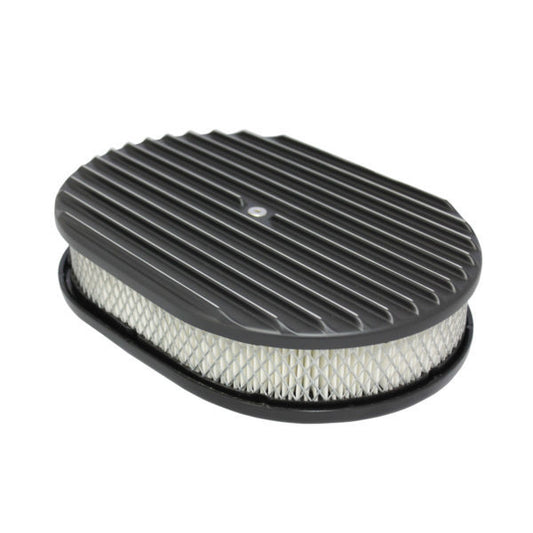 Specialty Products Black Powder Coat Air Cleaner Kit  12in X 2in Oval Full Finned Top | 6498BK